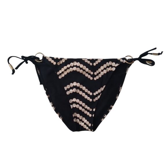 Red Carter Black Chevron Pearls Print Cheeky Bikini Bottoms Women's Size Medium - Picture 1 of 13